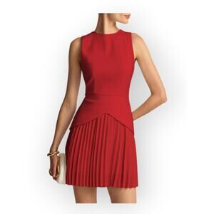 Commense Red Pleated Hem Mini Dress Sleeveless Structured Fit Sz L Elegant Chic